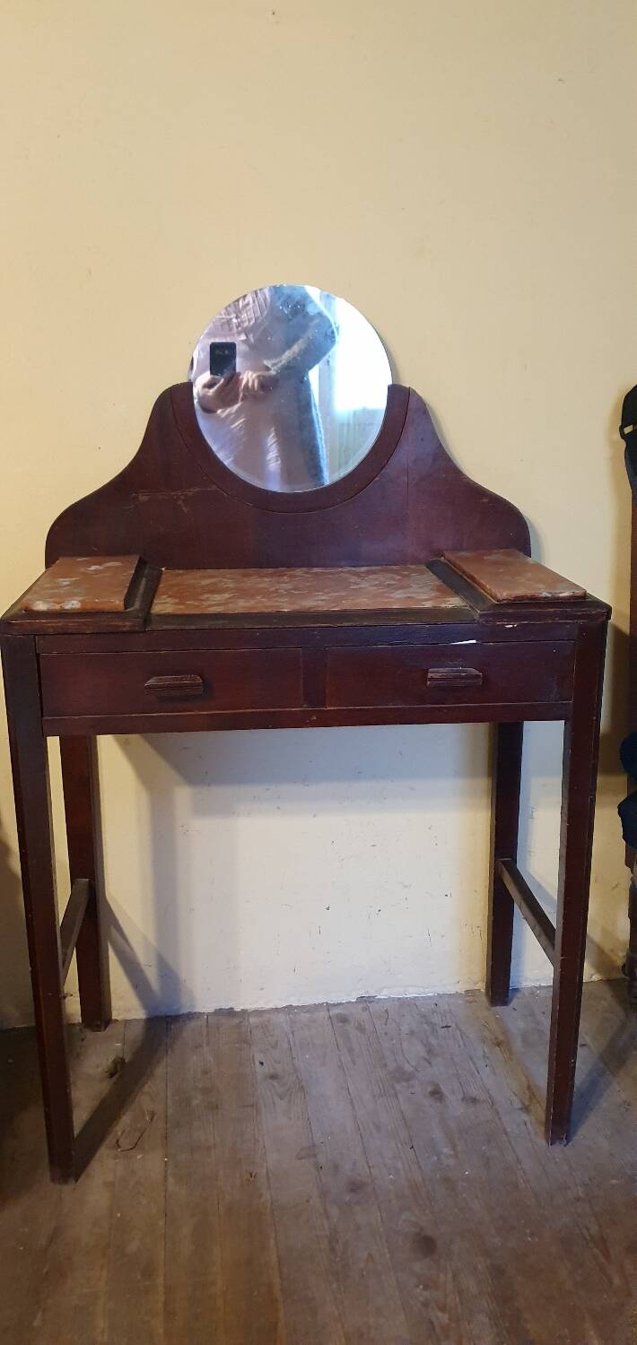 Wood and red marble dresser