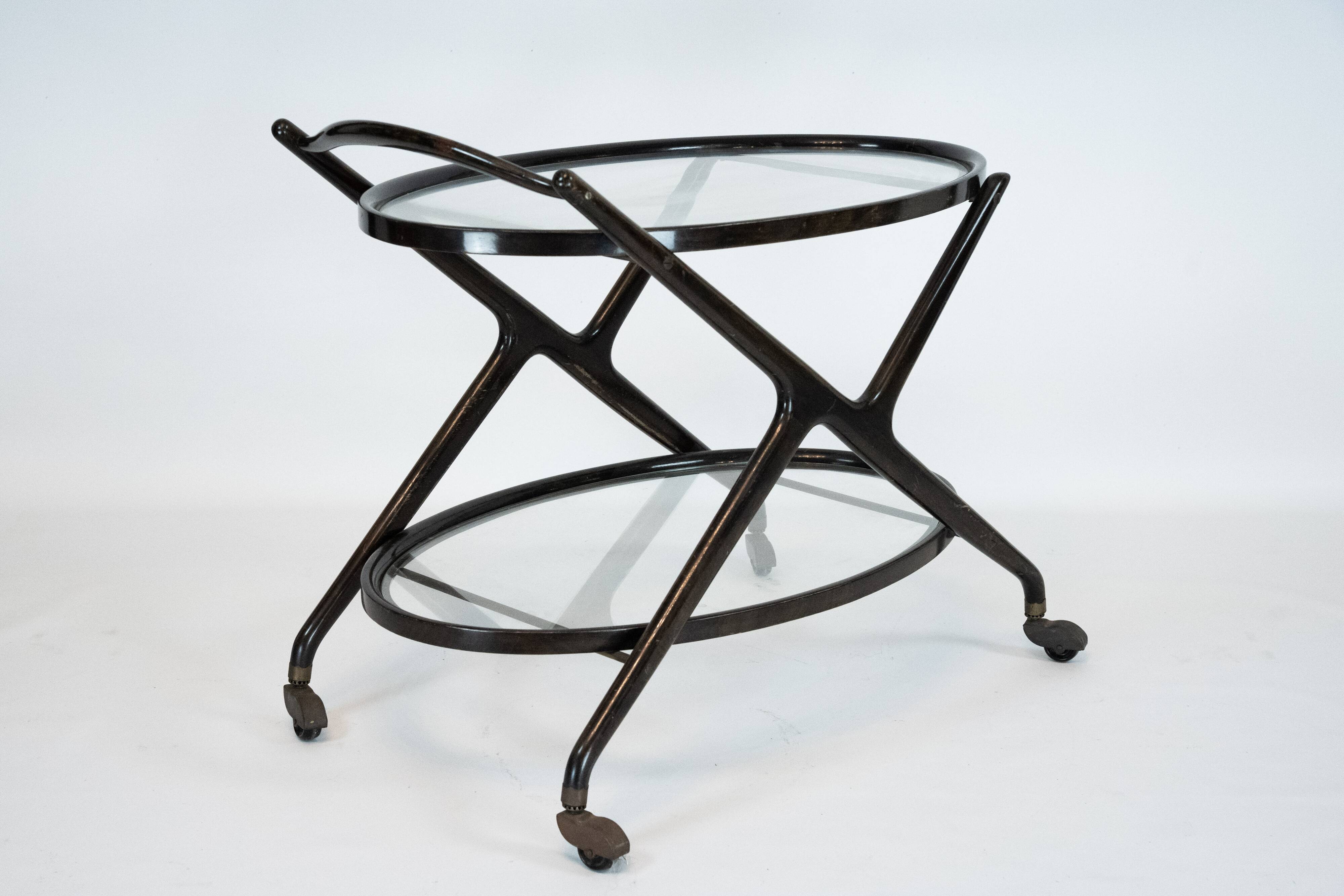 Ebonized Wood and Glass Bar Cart by Cesare Lacca, Italy 1950s