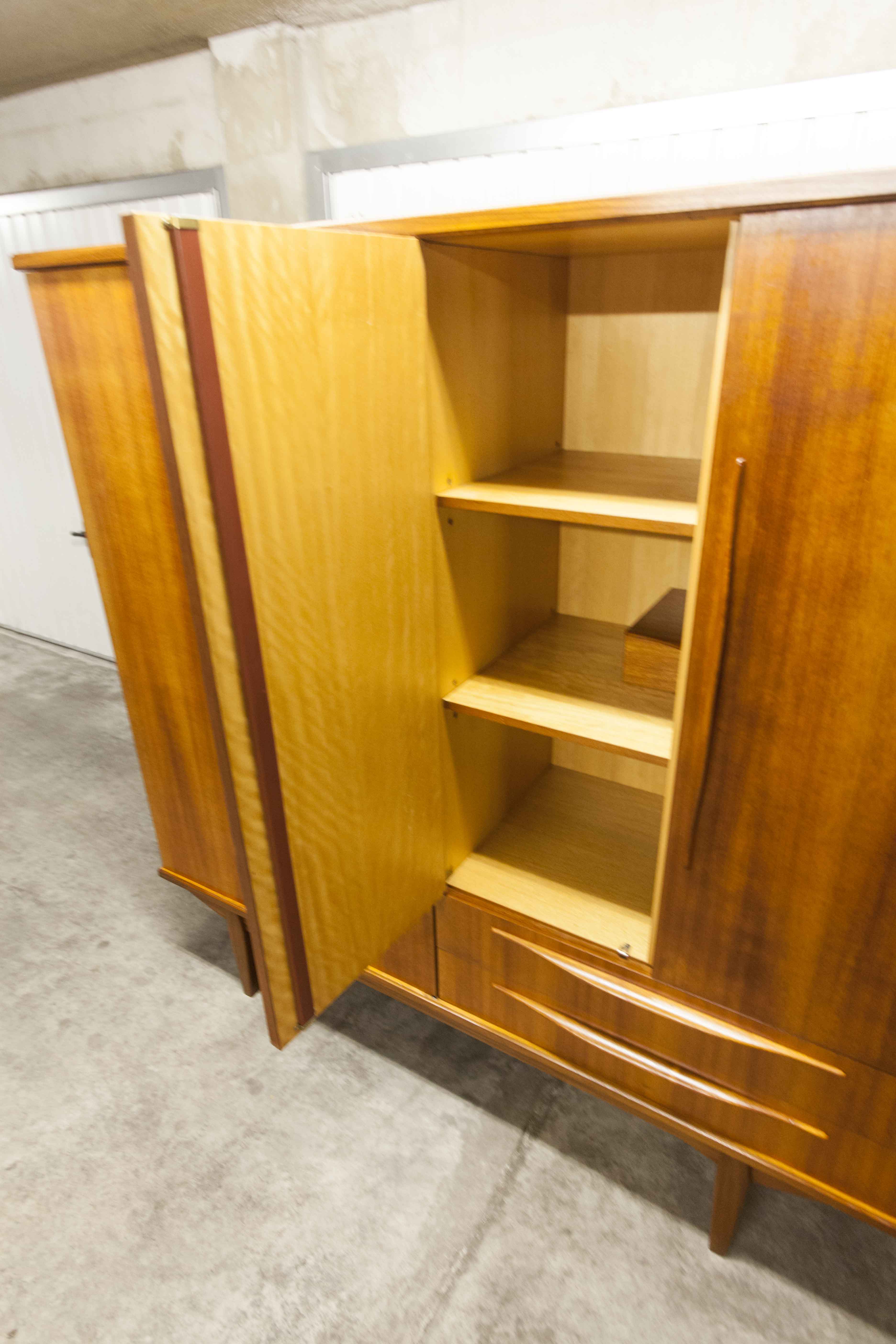 Scandinavian teak cabinet 4 doors 2+1 drawers wardrobe 1960