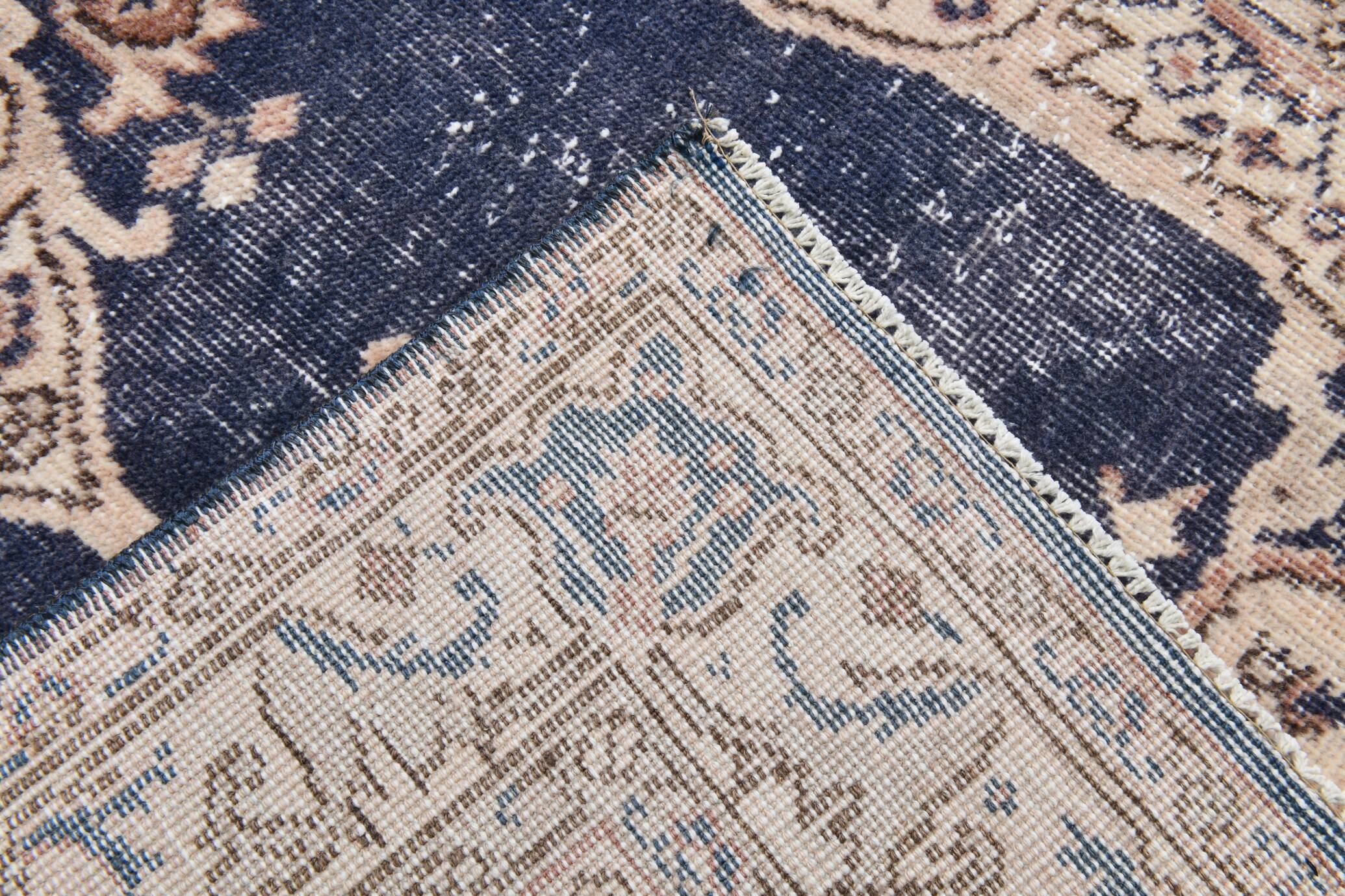 4x7 Beige & Blue Wool Vintage Rug, Handwoven Persian Rug, 116x198Cm