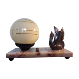 Art deco table lamp 1920/1940, marble, opaline, regulated swan