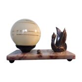 Art deco table lamp 1920/1940, marble, opaline, regulated swan