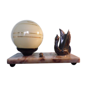 Art deco table lamp 1920/1940, marble, opaline, regulated swan