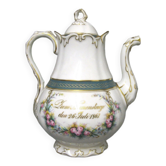Large German porcelain teapot dated 1867. Birthday gift.