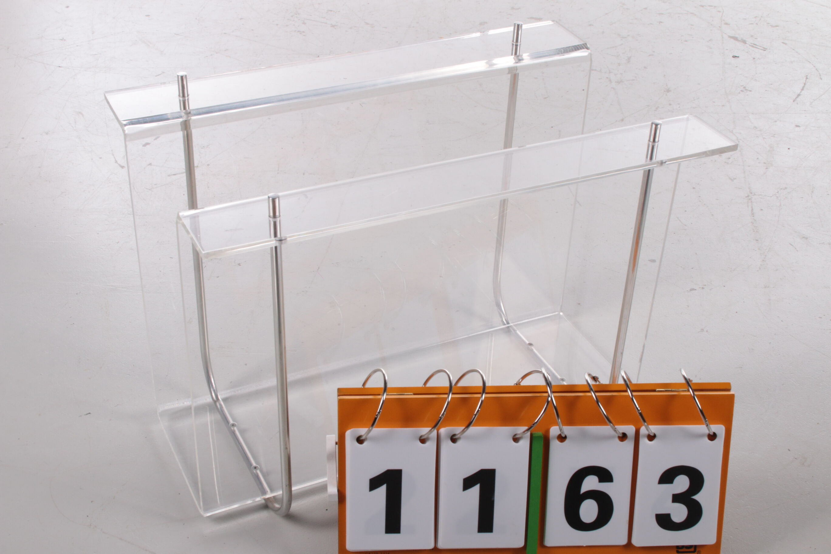 Plexiglass Storage rack with metal accents, 1970