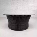 Rattan and smoked glass coffee table