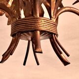 Chandelier with ears of wheat and flowers in gilded metal
