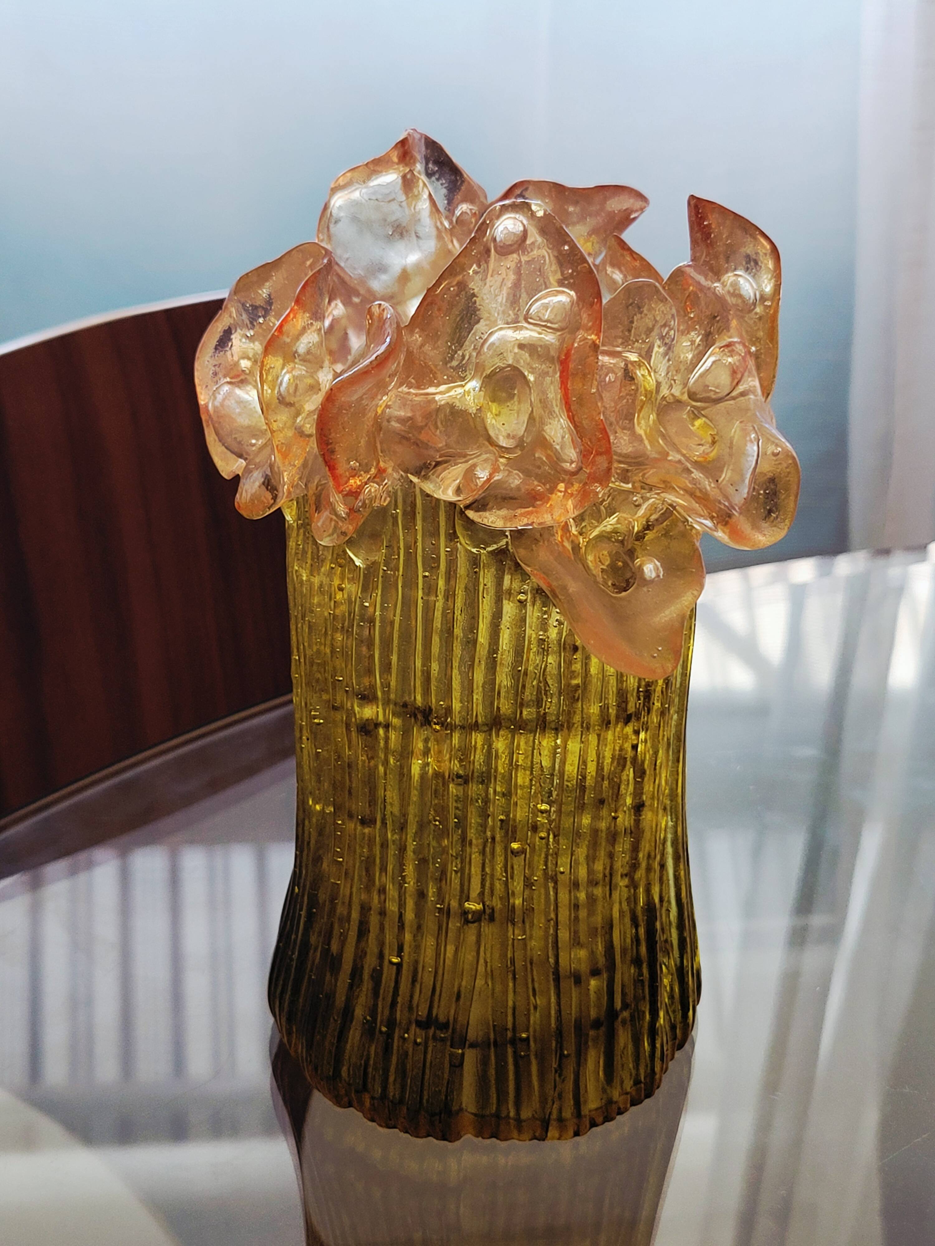 Vintage Transparent Resin Vase Brutalist Style Calla Lilies