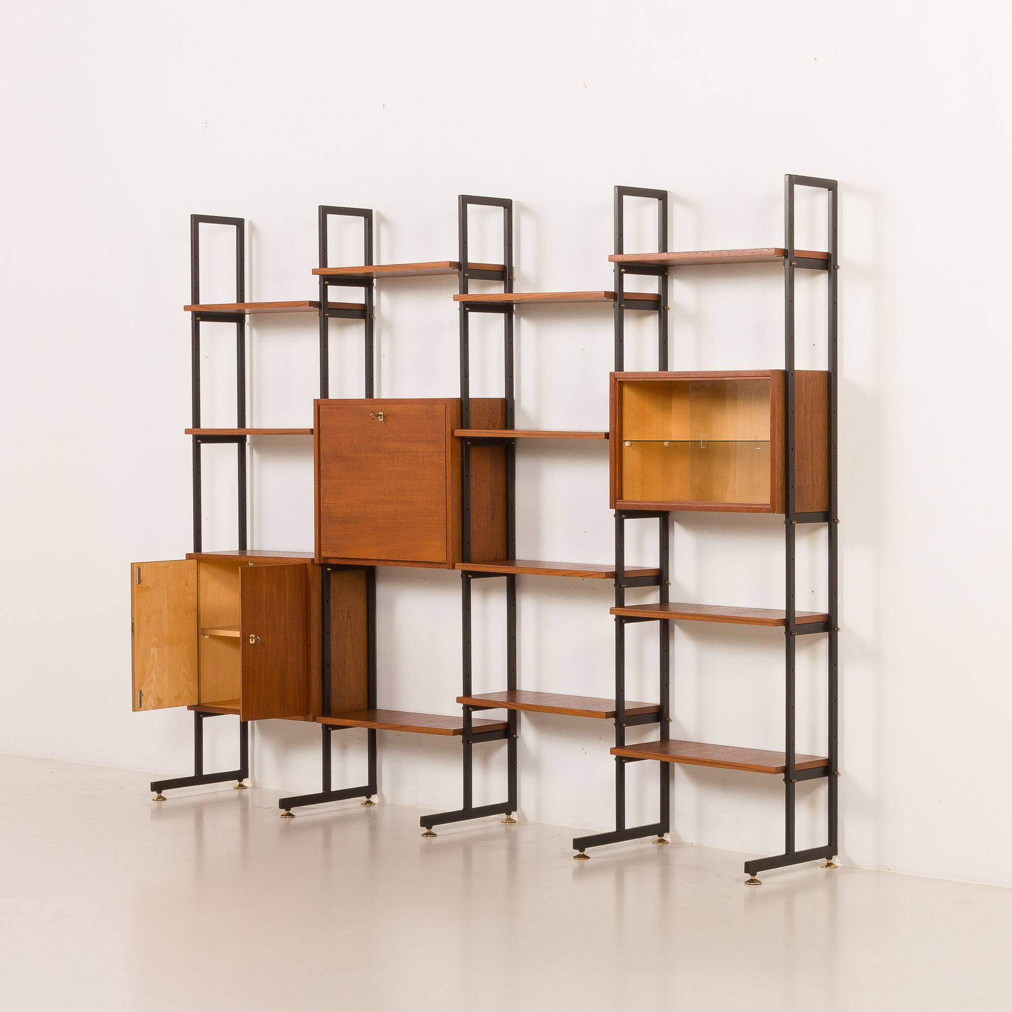 Italian free standing wall unit in teak, 1960s