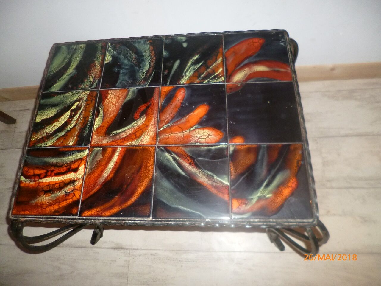 Coffee table iron forge 1960 1970 tiling