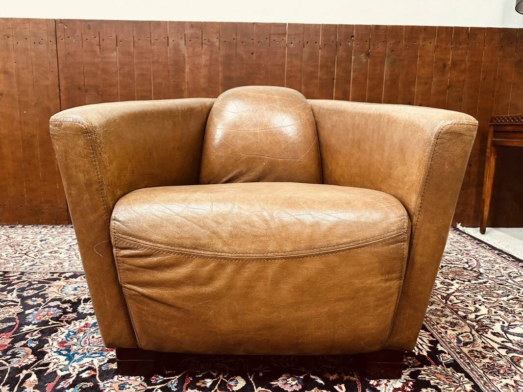 Fauteuil club vintage en cuir de mouton