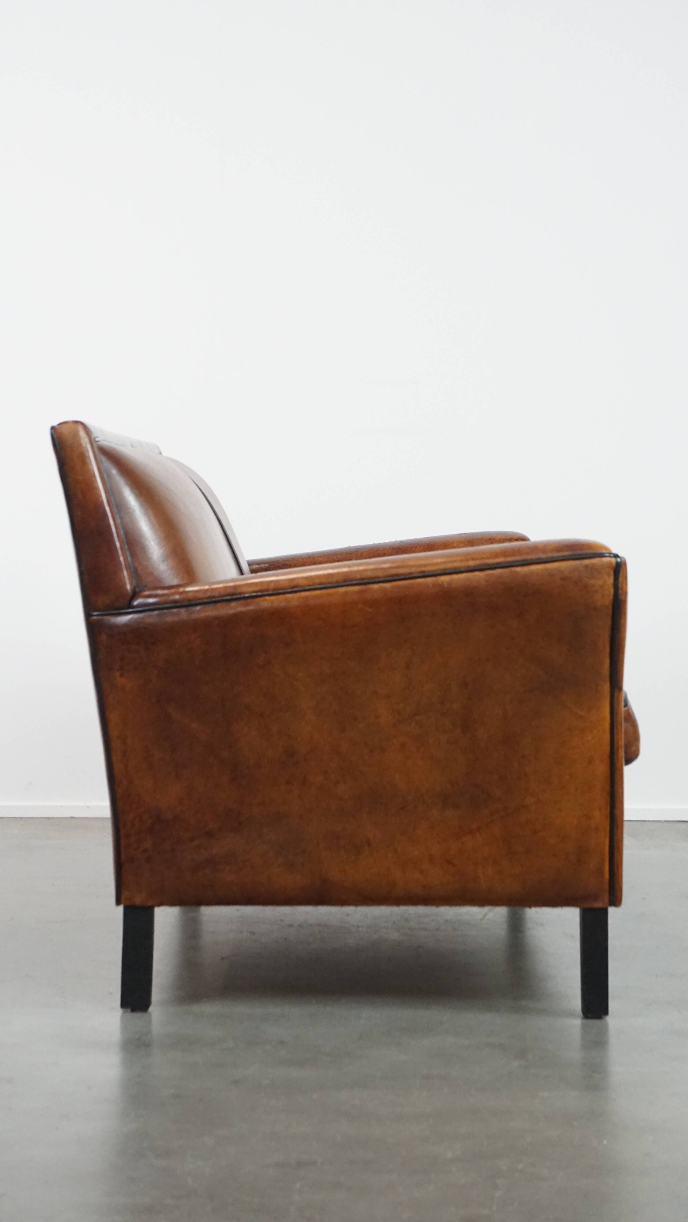 Sheepskin Leather 2-Seater Art Deco Sofa