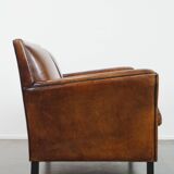 Sheepskin Leather 2-Seater Art Deco Sofa