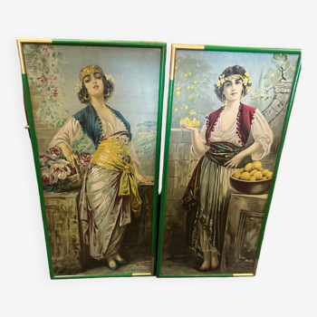 2 oils on art nouveau panels