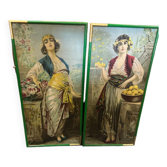 2 oils on art nouveau panels