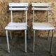 Pair Old Garden Chair Metal Structure + Vintage White Wood Slats