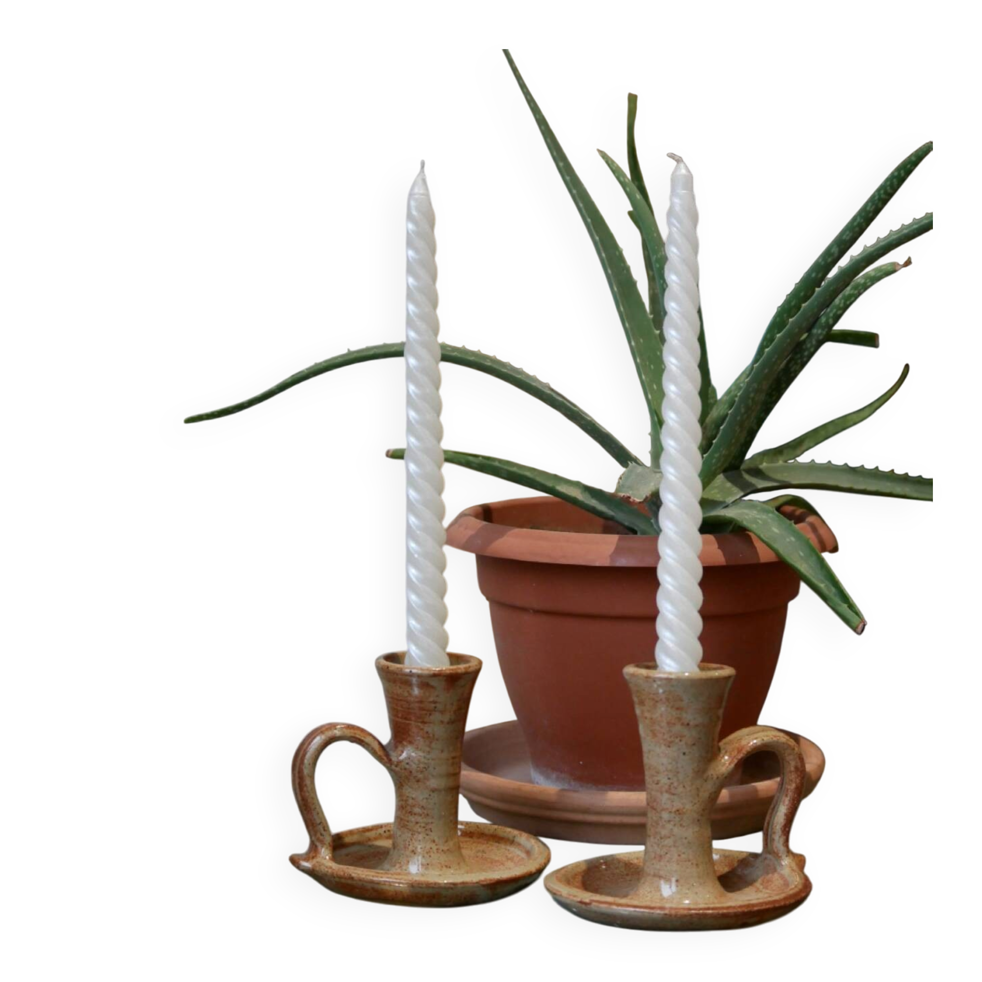 Stoneware candle holders - set of 2 (signed)