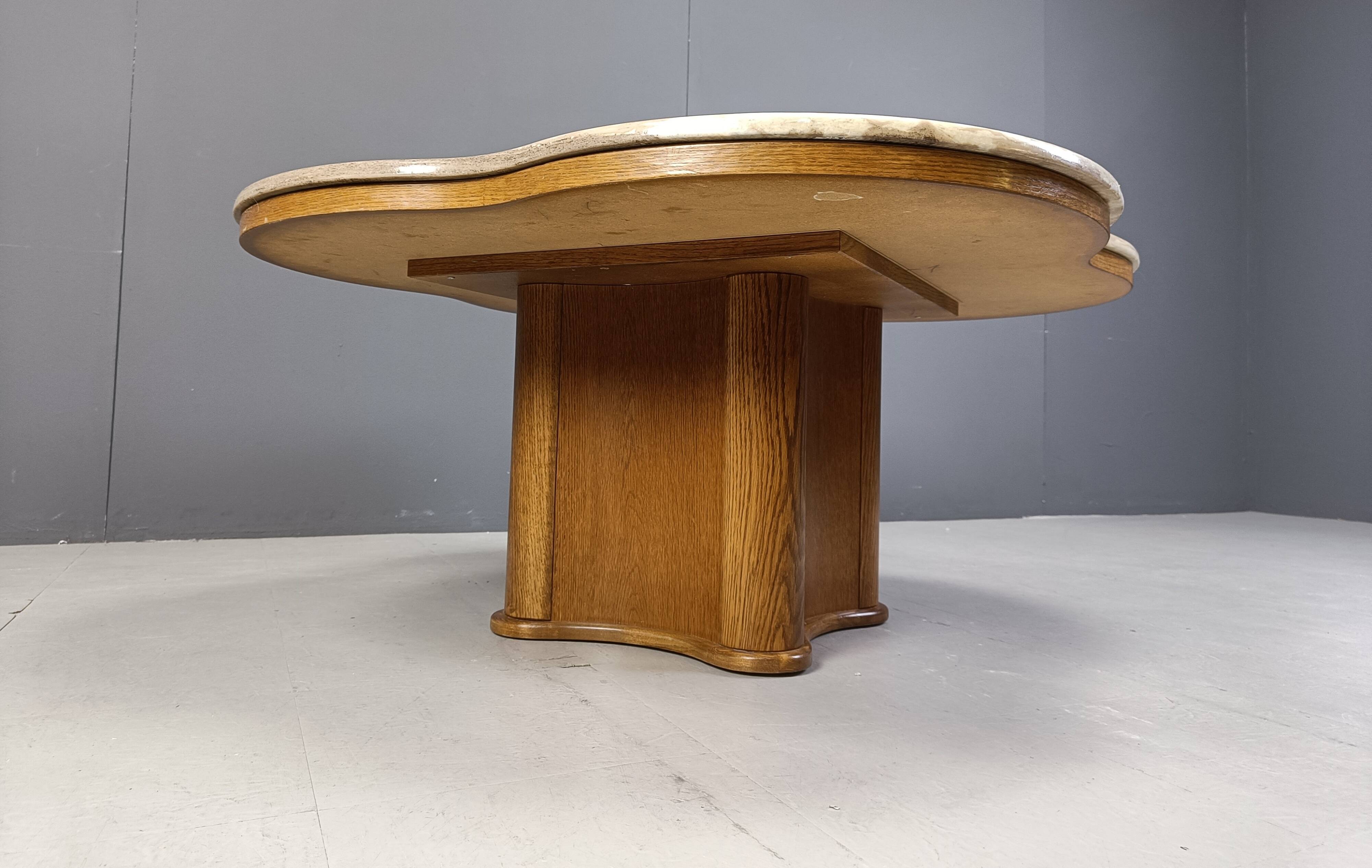 Travertine and wood coffee table, 1960s