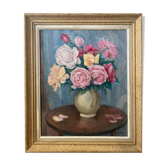 Painting "Bouquet of roses in vase" HST signed (to decipher)