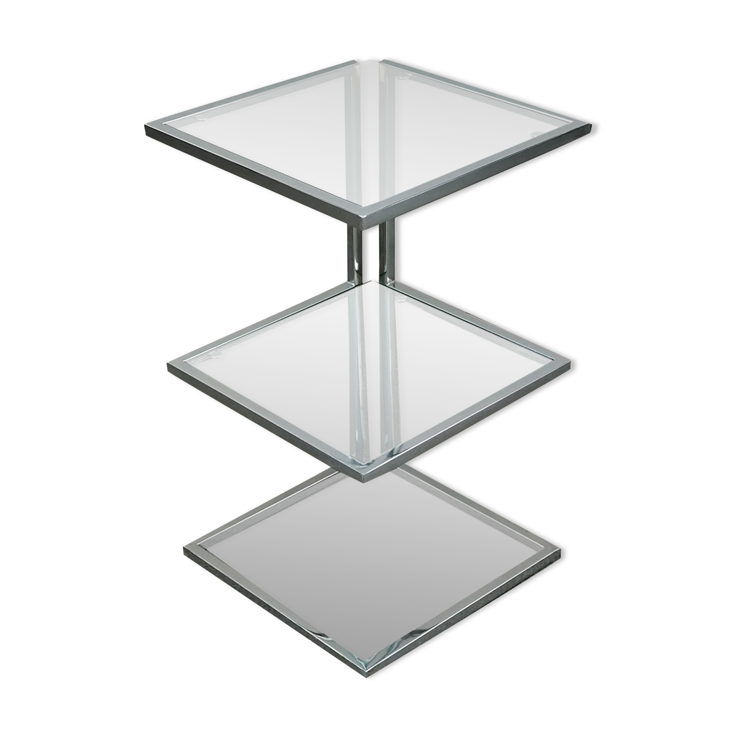 Piece of chrome sofa 2 glass shelves from 1970