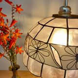 Vintage lampshade suspension in mother-of-pearl and brass