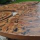 Modular coffee table in vine shoot marquetry.