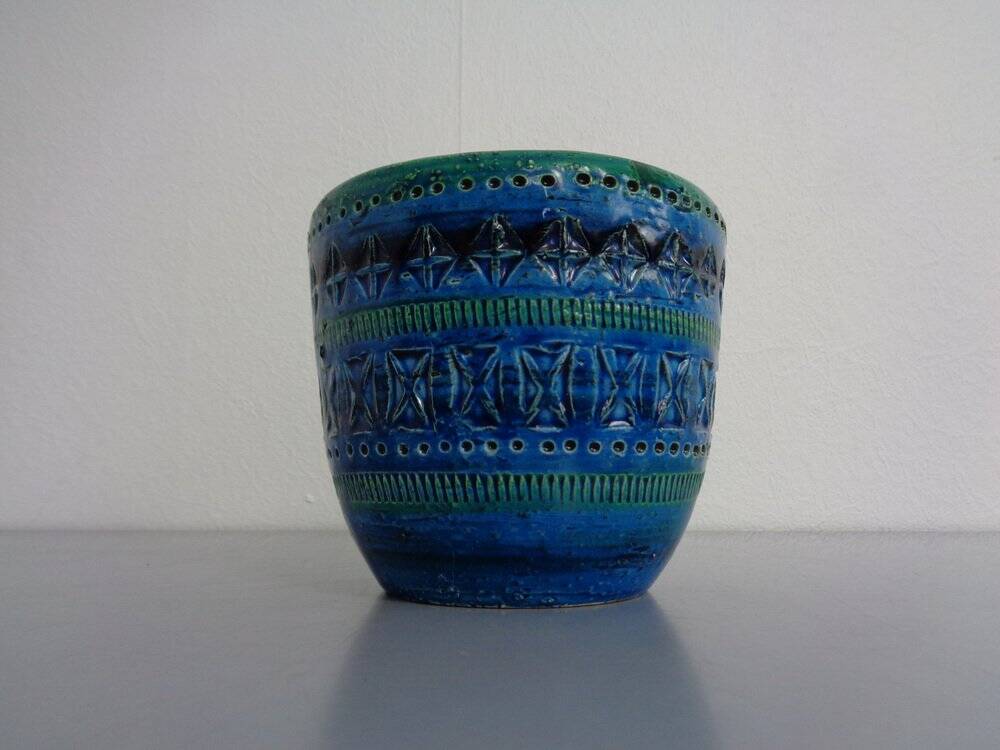 Italian Rimini Blue Ceramic Cachepot by Aldo Londi for Bitossi, 1960s