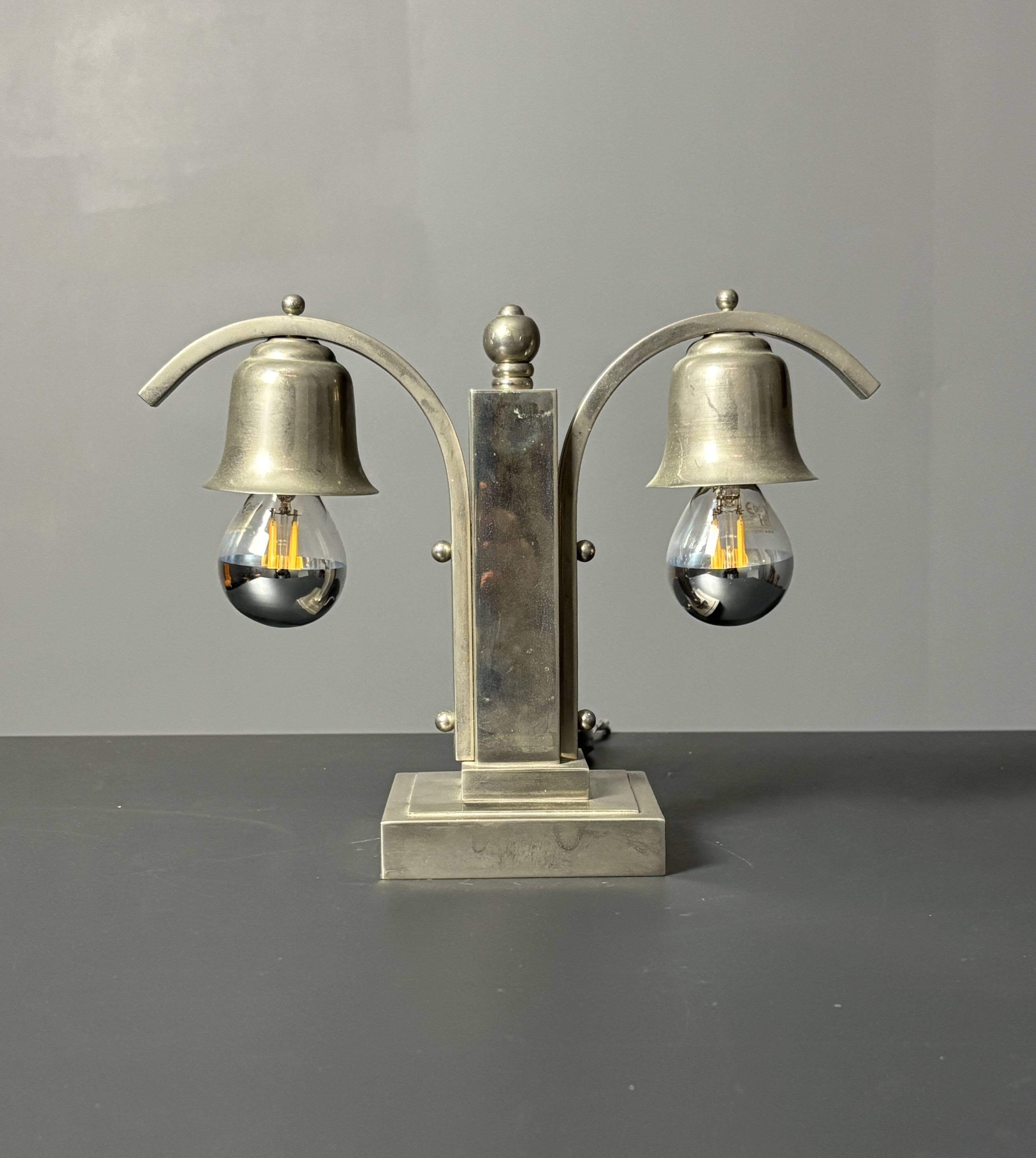 Dutch art deco nickel desk or table lamp, 1930s