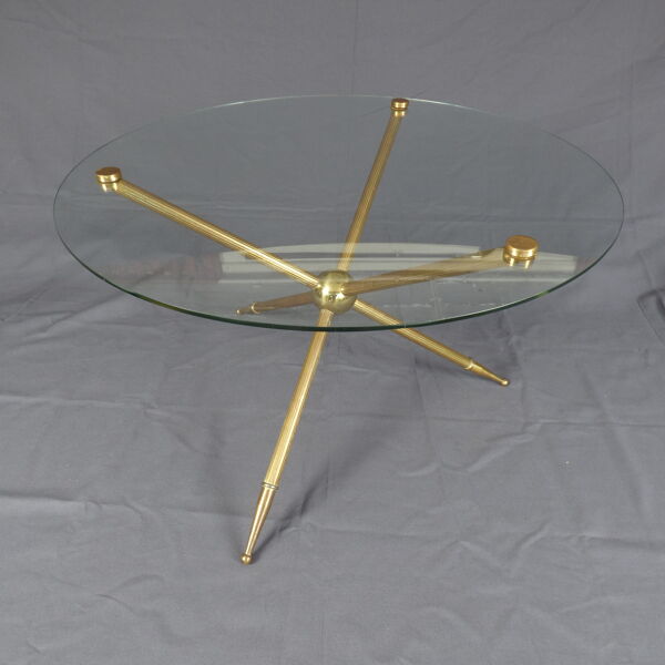 Table d'appoint tripode en verre et laiton doré