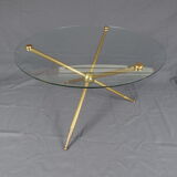 Table d'appoint tripode en verre et laiton doré