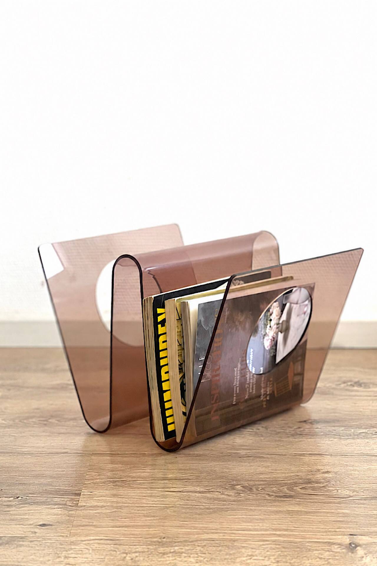 Smoked Plexiglas magazine rack by Michel Dumas