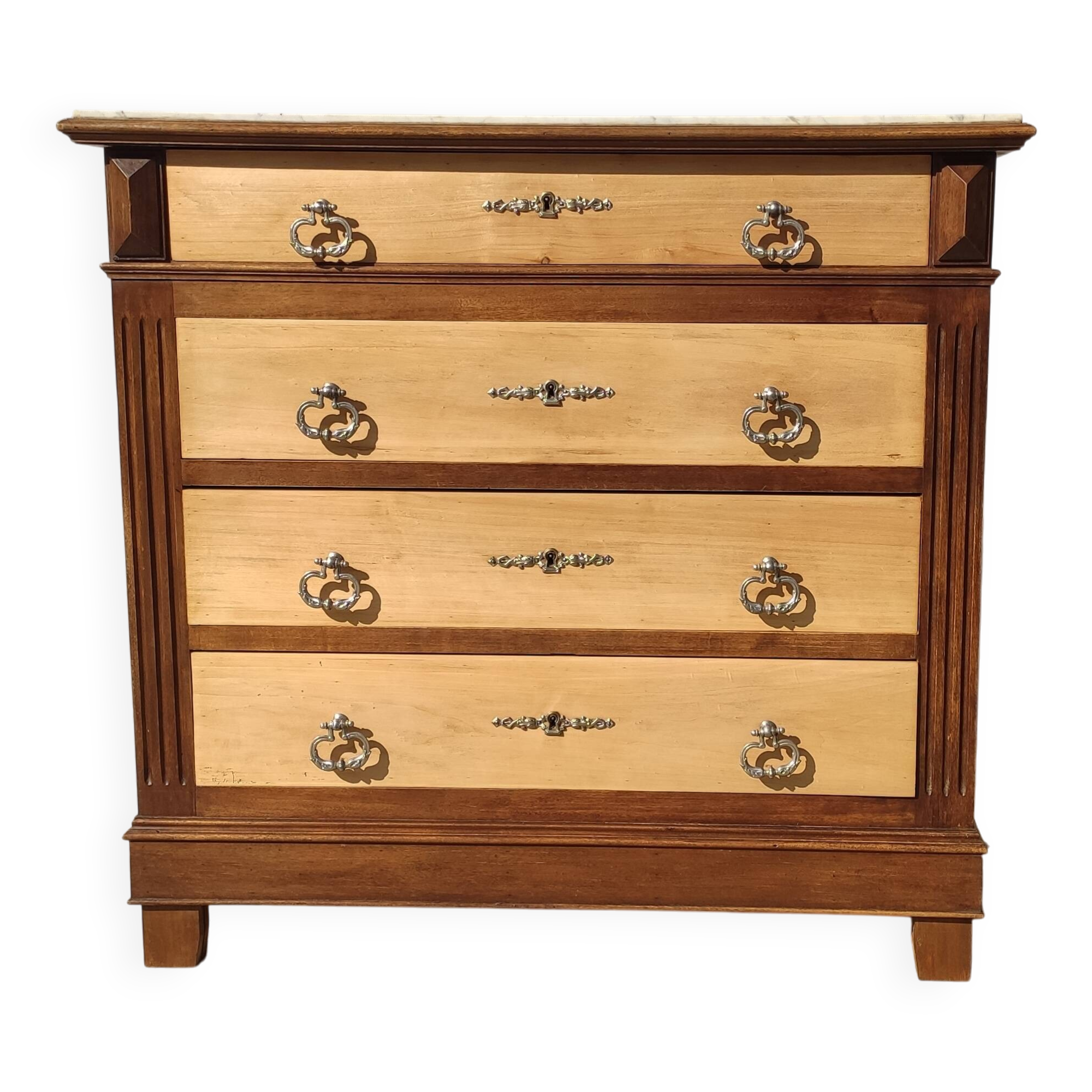 Antique chest of drawers, with white marble