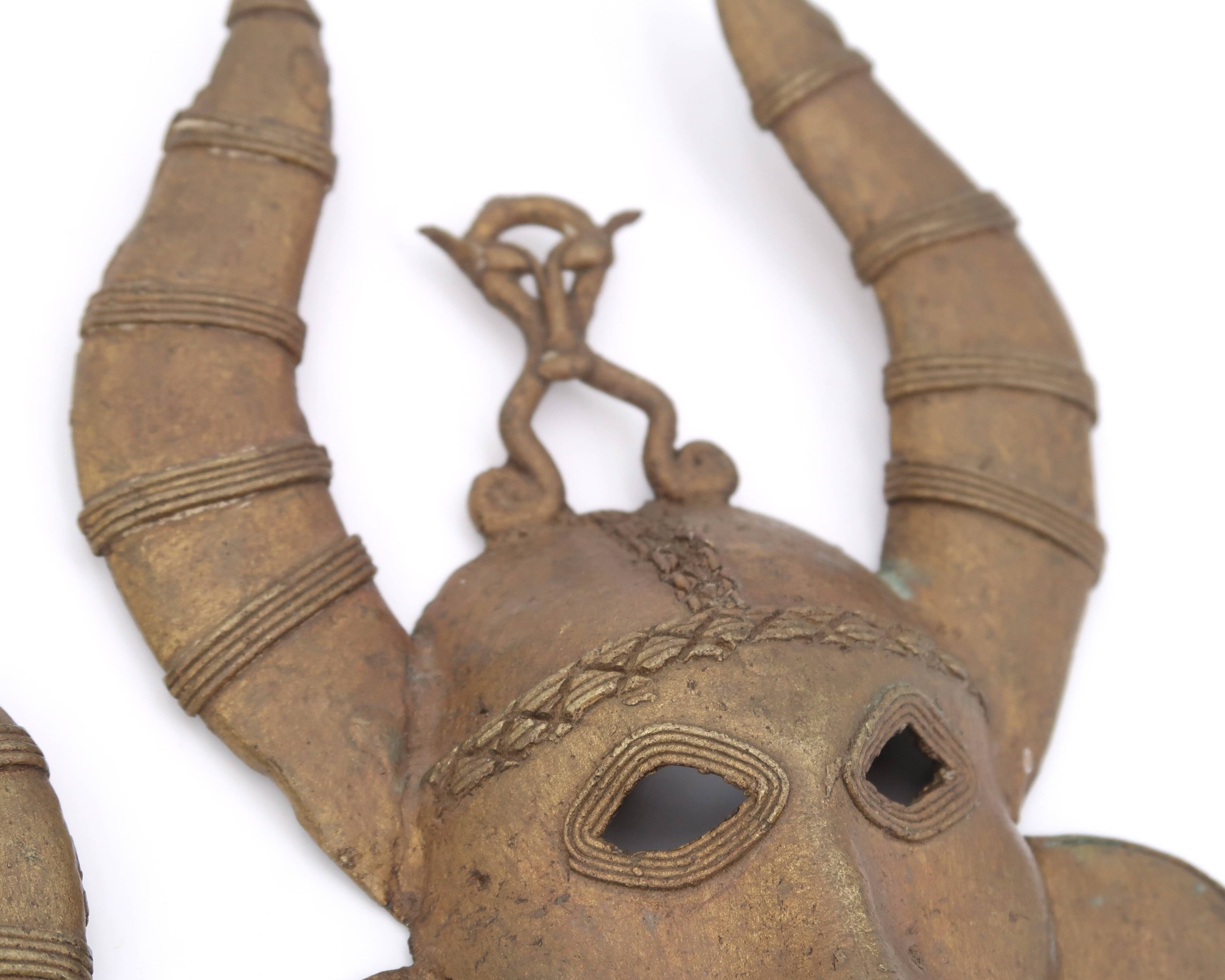 Pair of African brass masks, 1970s