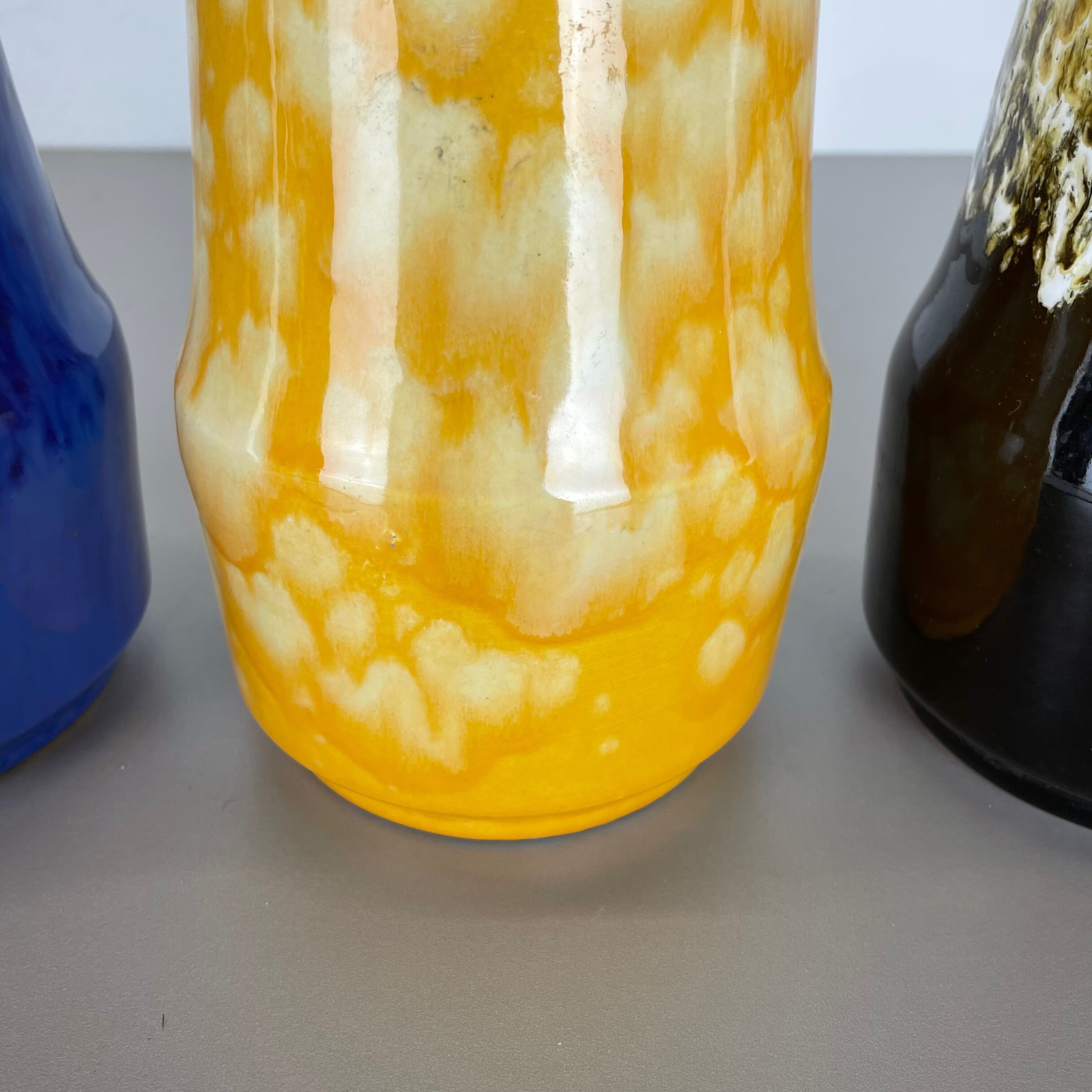 Set of Three Pottery Fat Lava "Supercolor" Vases Made by Scheurich Germany 1970s