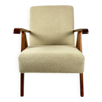 Fauteuil Vintage Boucle Beige Style Var B310, 1970