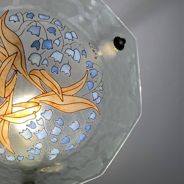 Vasque en verre émaillé Aurys Loys Lucha a décor de muguet
