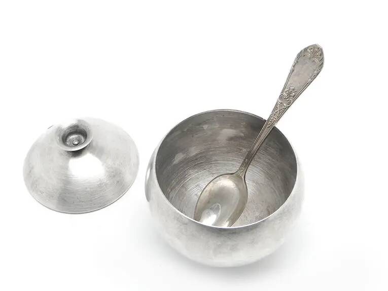Mid-century modern sugar bowl, silver-plated brass, Poland, 1960s