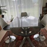 Table ovale vintage chrome et verre fume