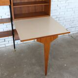 1950s mid-century wall unit teak and iron folding desk & cabinet module