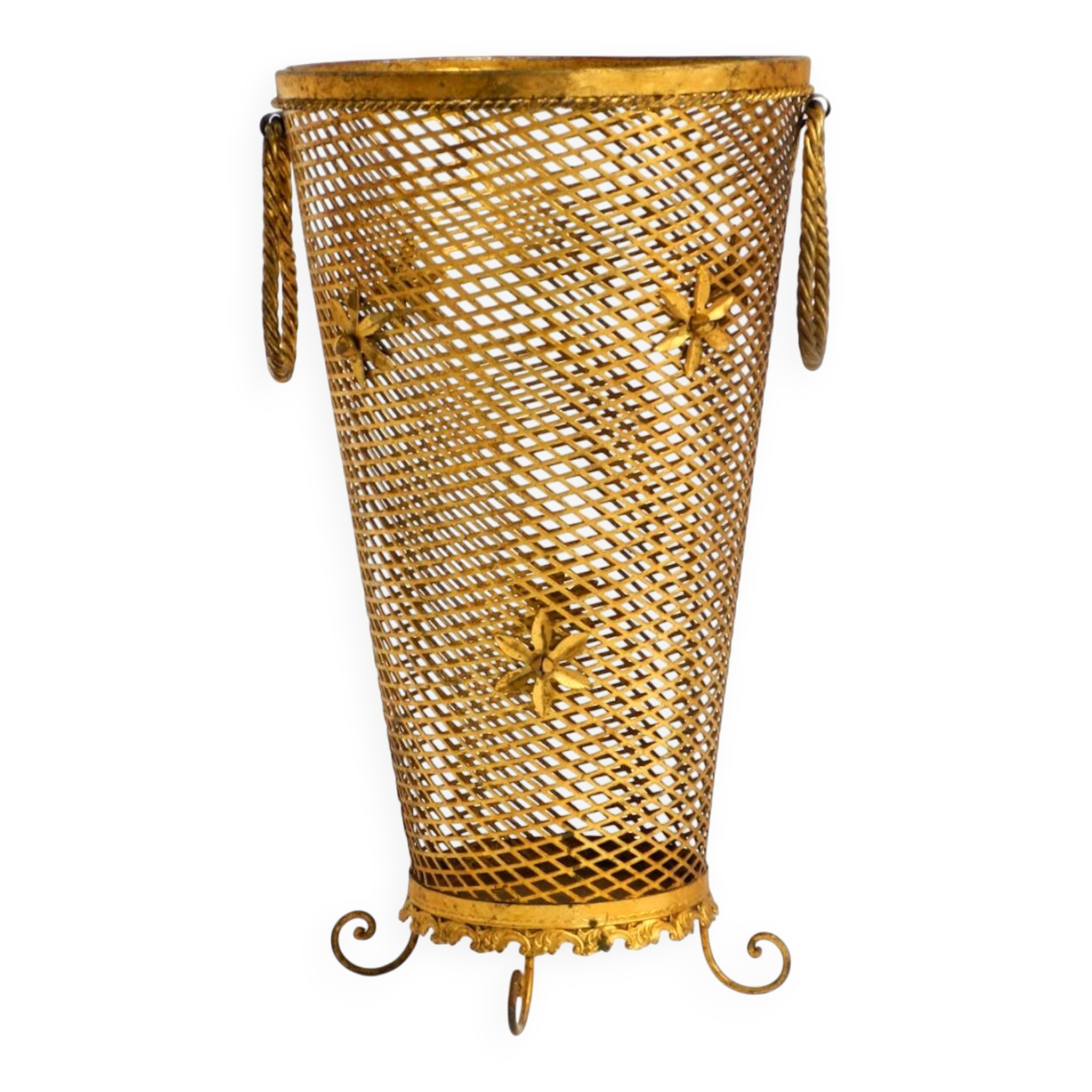 Large Mid-Century Regency umbrella stand made of gilded metal, Italy 1960s