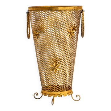 Large Mid-Century Regency umbrella stand made of gilded metal, Italy 1960s