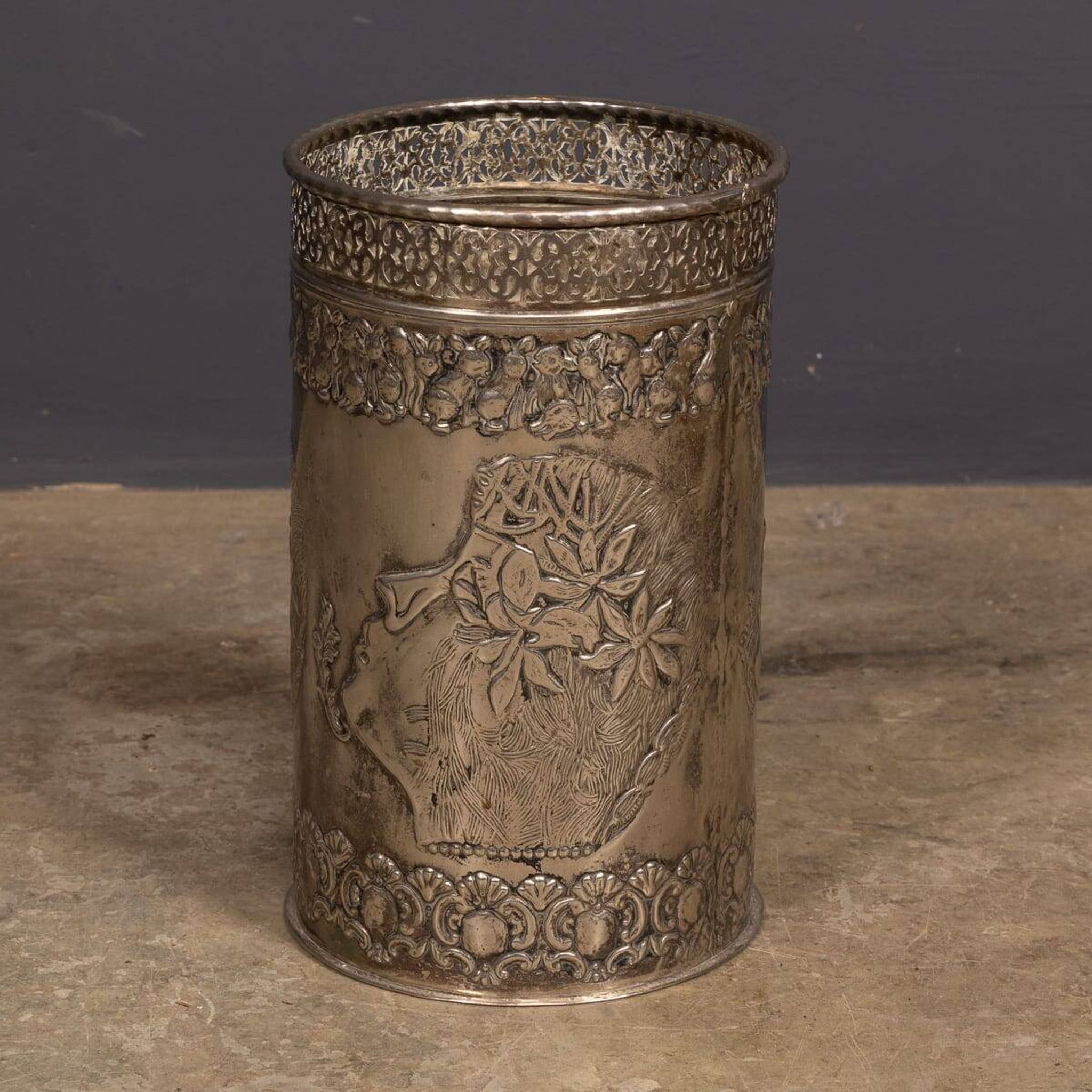 Antique Art Deco Silver Plated Waste Paper Bin c.1920