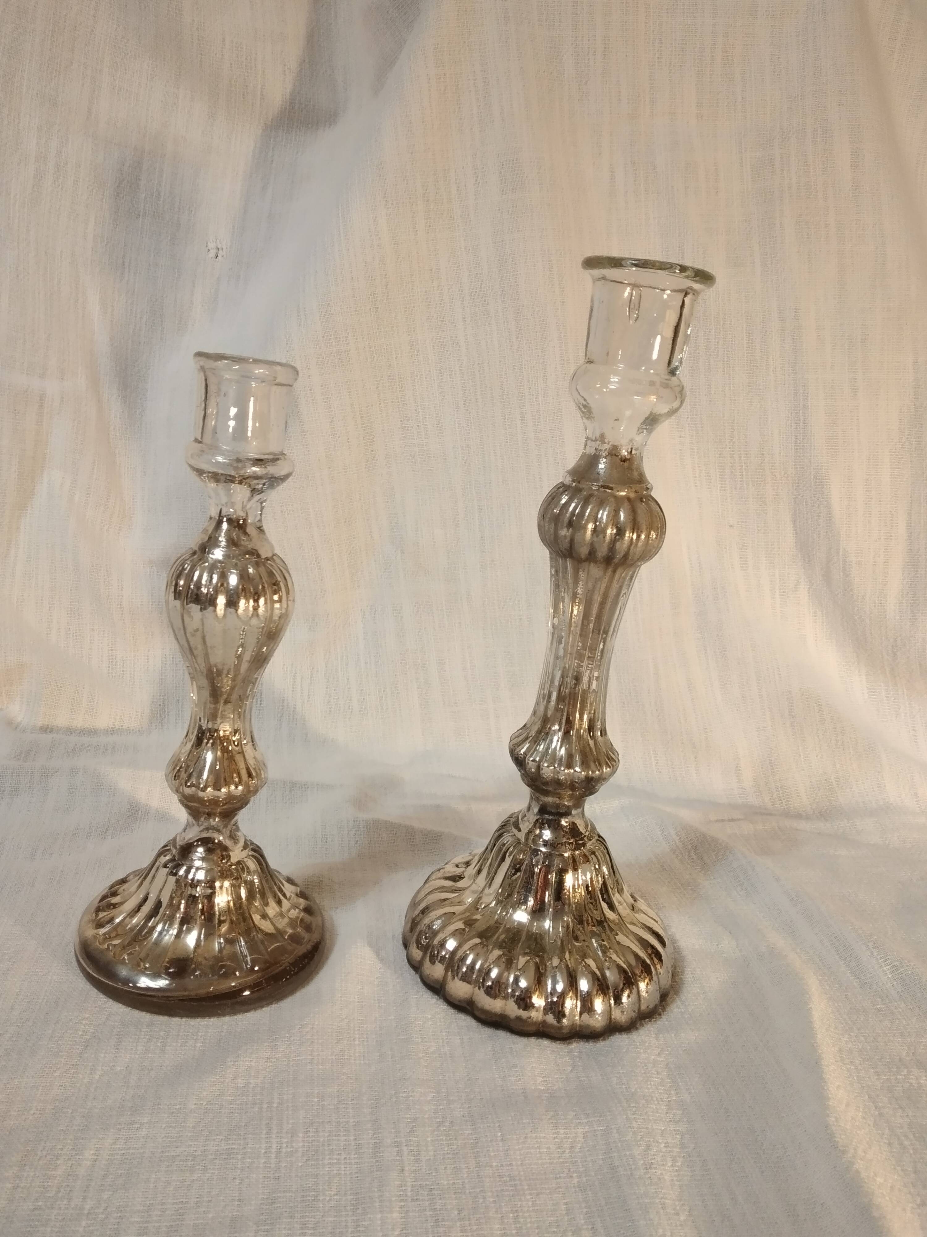 Eglomisé glass candle holders