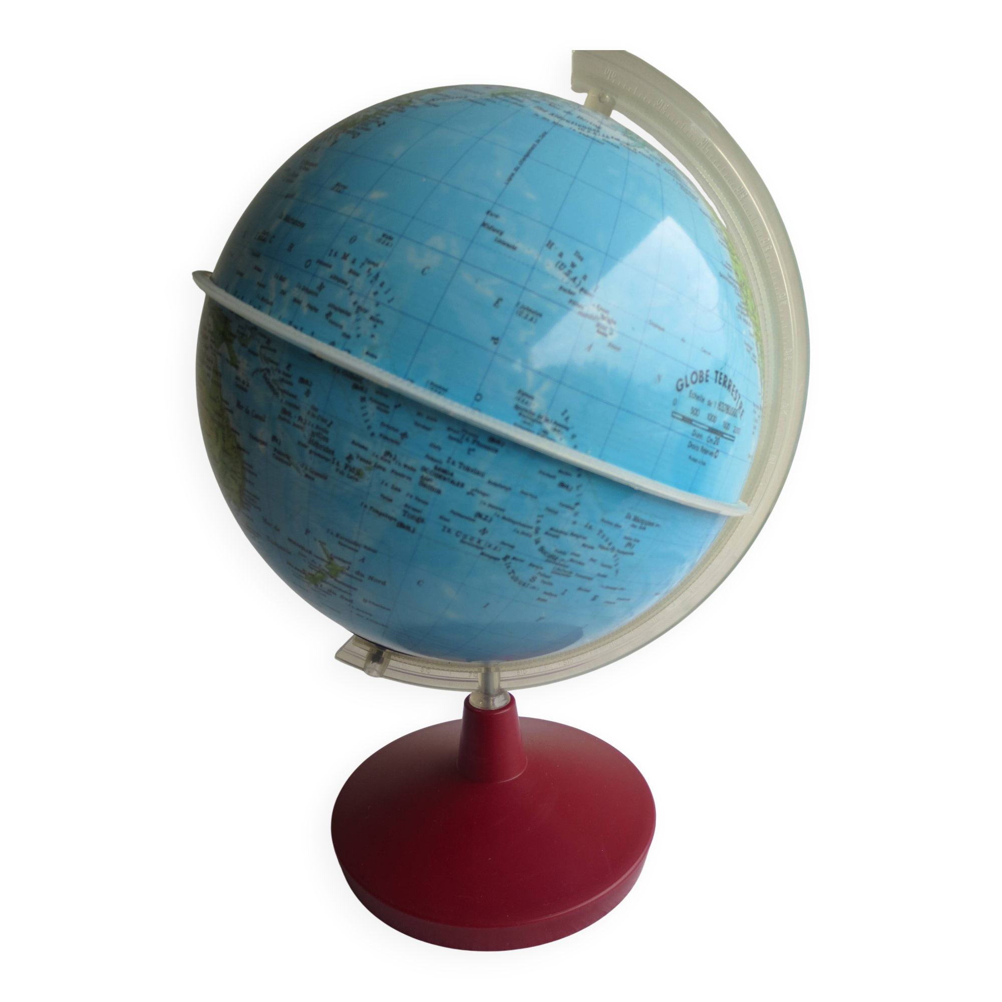 vintage world map, burgundy plastic base