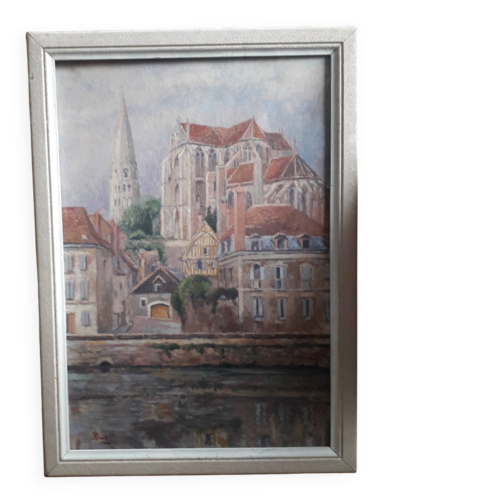 Ancient painting representing the cathedral of Auxerre.