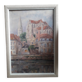 Ancient painting representing the cathedral of Auxerre.