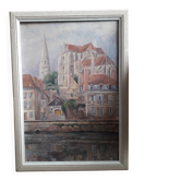 Tableau ancien représentant la cathédrale d'Auxerre