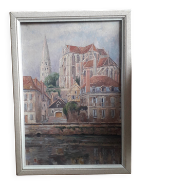 Ancient painting representing the cathedral of Auxerre.