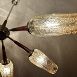 Large Scandinavian pendant light from the 60s, wood, glass, chrome
