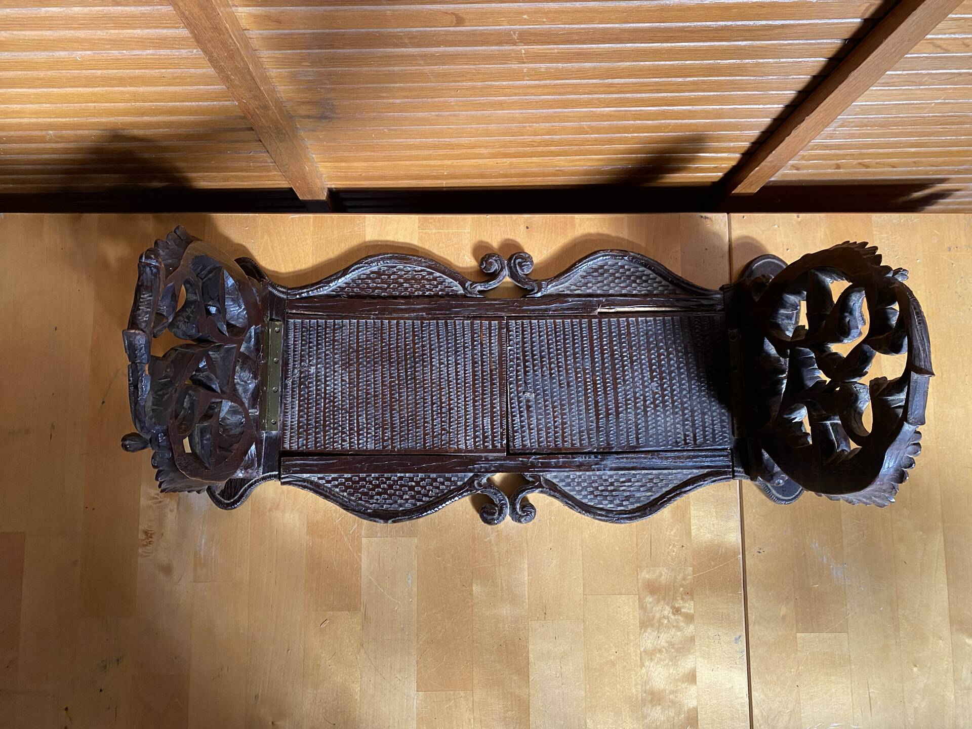 Antique Expandable Bookcase Carved Wood with Floral Motif Vintage #E3
